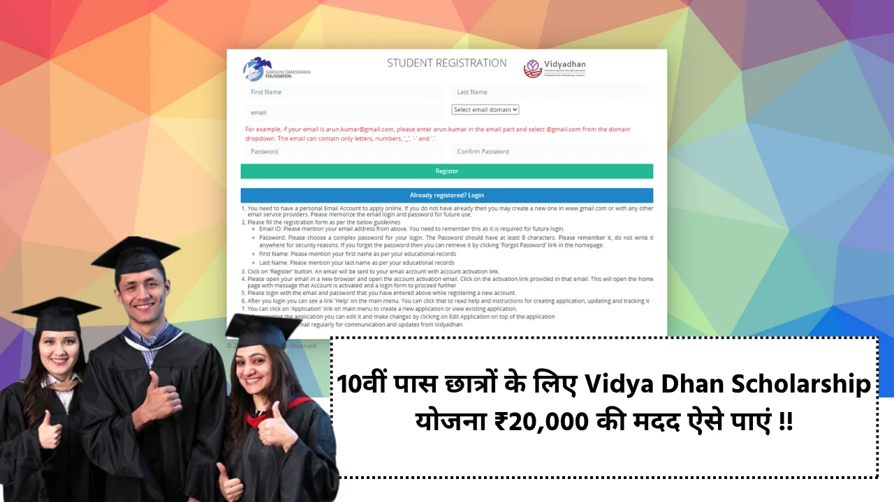 Vidya Dhan Scholarship Yojna 2025 for 10th class students
