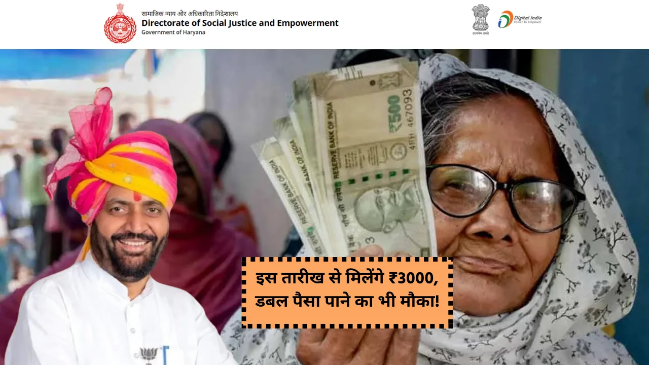 हरियाणा पेंशन योजना लाभार्थी मोबाइल पर बैंक SMS देखता हुआ | Haryana Pension July Update