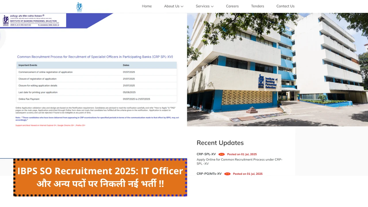 IBPS SO Recruitment 2025: New recruitment for IT Officer and other posts complete notification and apply online